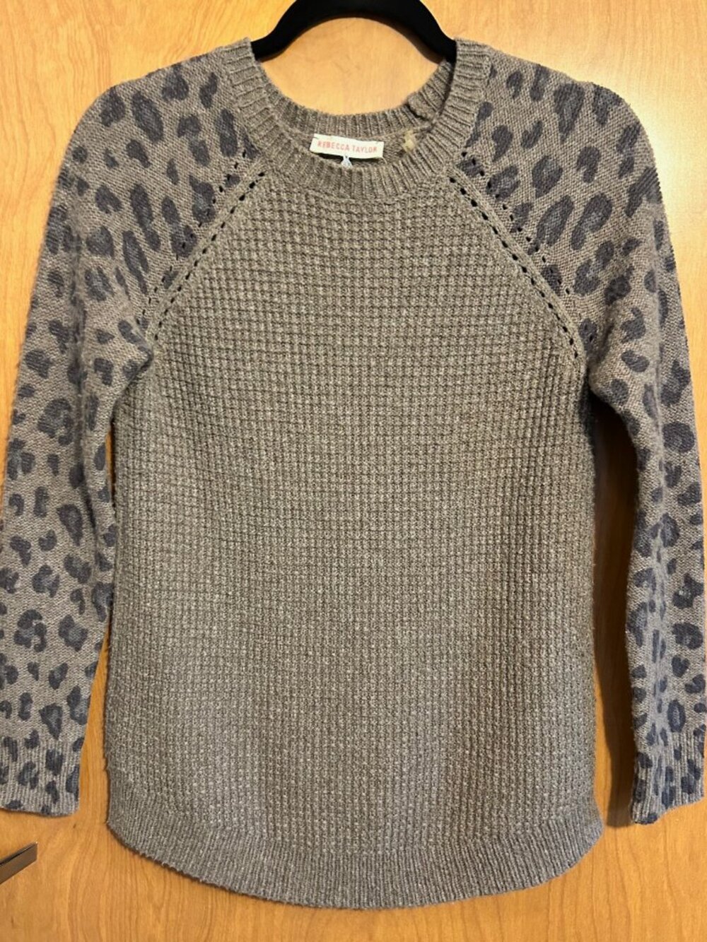 Rebecca Taylor Wool + Cashmere Blend Leopard Print Waffle Knit Sweater - Size XS
